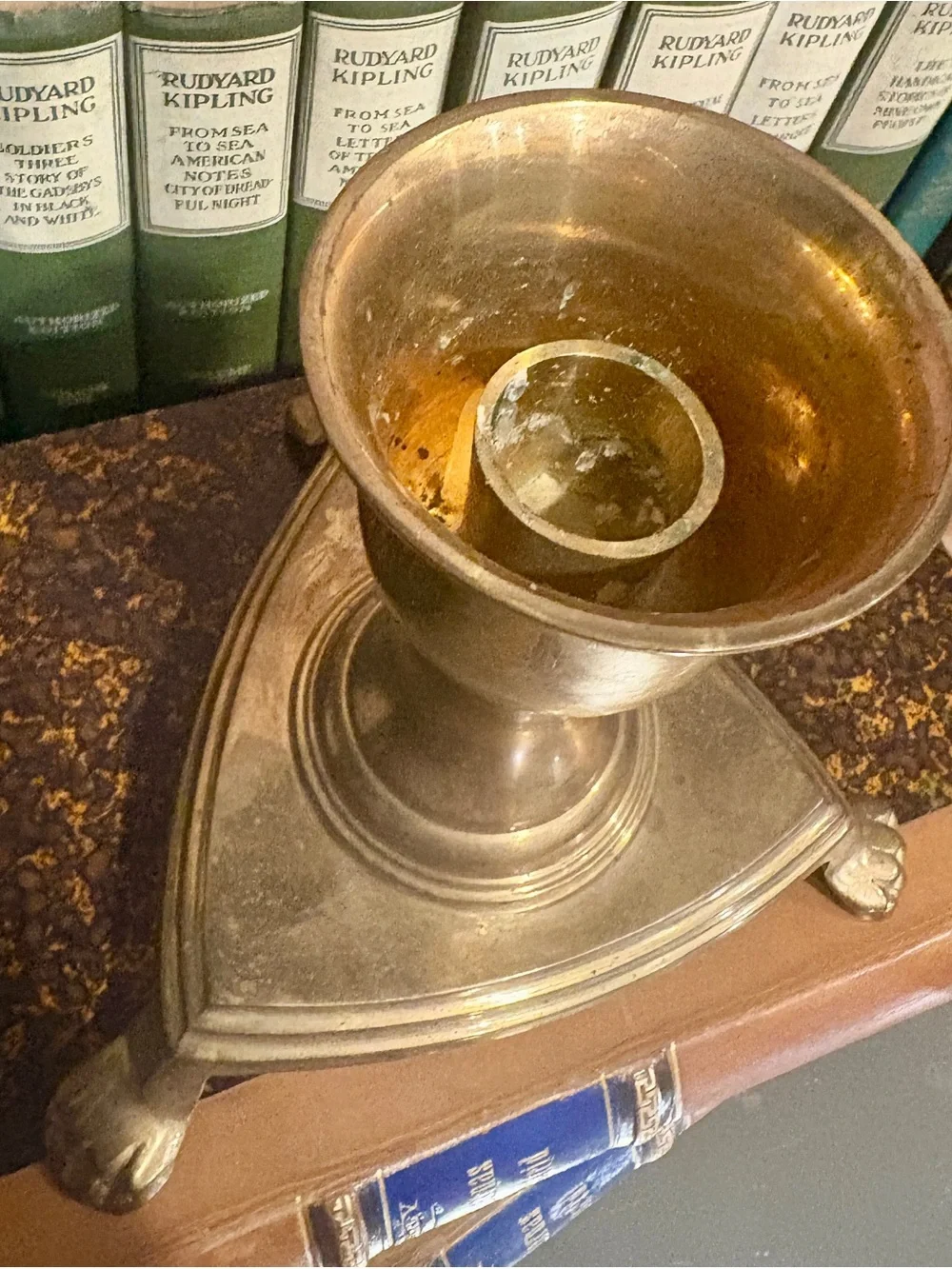 Vintage Brass Lion Footed Taper Candle Holder